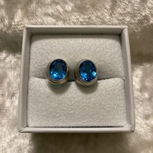 ☘️Sterling Silver Oval Cut Sky Blue Topaz Stud Earrings